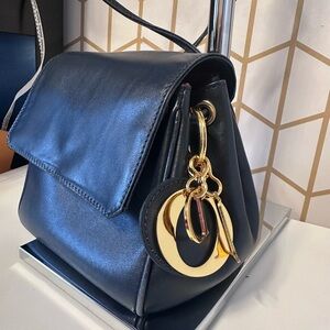 Christian Dior Cannage Logo Charm Leather Mini Shoulder bag Navy Blue Vintage.